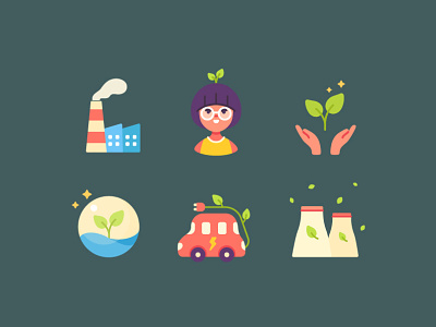 Go Eco Elements icons avatar branding character design color design ecology elements flat icons illustration vector