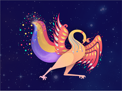 Phoenix Nirvana bird crown gradient illustration illustration phoenix phoenix nirvana starry sky tail wing yellow