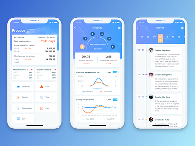 Mobile power plant user interface design01 app blue chart dashboard data electric power interface mobile application timeline ue ui ui design user interface ux