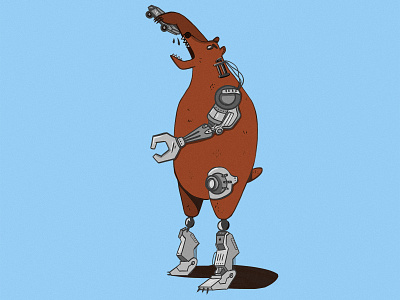 Cyberbear devouring a cybertruck bear bionic cyber cyberbear cybertruck cyborg illustration nom nom