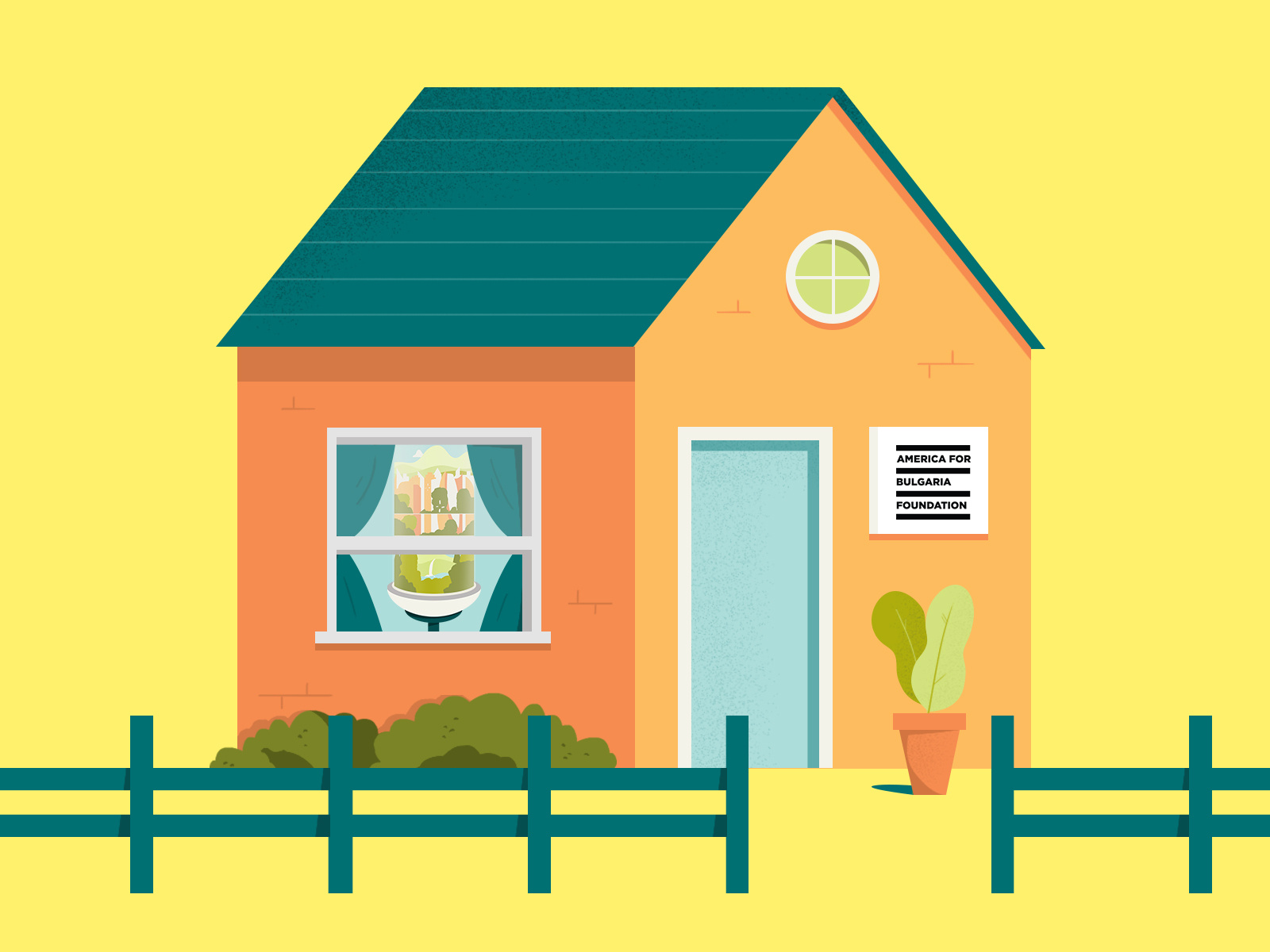 A little house for big ideas address bright building ecological fence flat house foundation fresh green home house house illustration household illustration live living ngo resident small house work