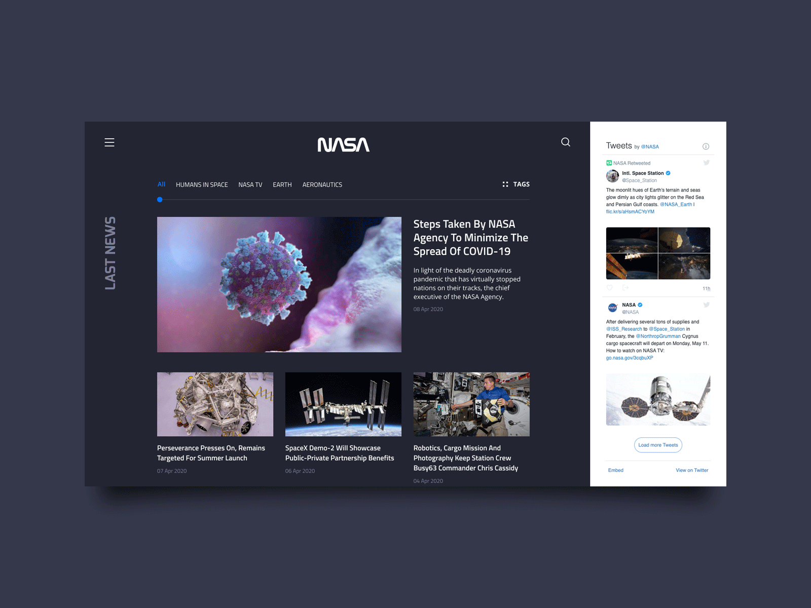 NASA blog concept. Left sidebar and search concept nasa redesign rocket search sidebar sidebar menu space ui ux web