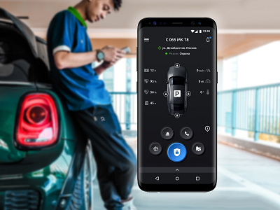 Car security system APP. Main screen app application auto car interface mobile neomorphism phone security ui ux