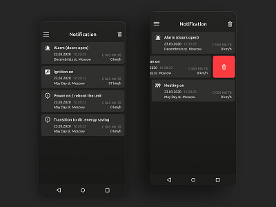 Car security system APP. Notification. Dark mode alarm aplication app auto black car dark darkmode moto notofocation power ui ux