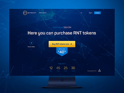 Bitrent RNT tokens bitrent blue building house ico platform promo site web yellow