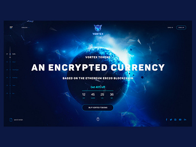 Vortex ICO. Promo website blockchain blue coin crypto cryptocurrency ico platform promo site web