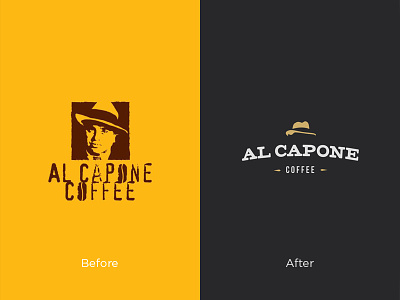 Al Capone Logo. Coffee shop. Before/after after alcapone before coffee cup font hat kawa logo mafia redesign shop