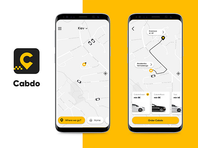 CABDO - taxi app black cabdo car interface logo app map mobile order taxi taxi app ui ux yellow