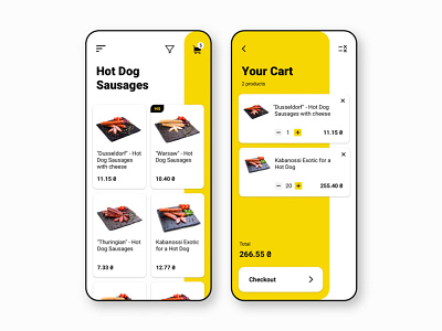 GrillHouse - new vision of Fast Food app. app application black fastfood food grill hotdog house interface mobile sausages ui ux yellow