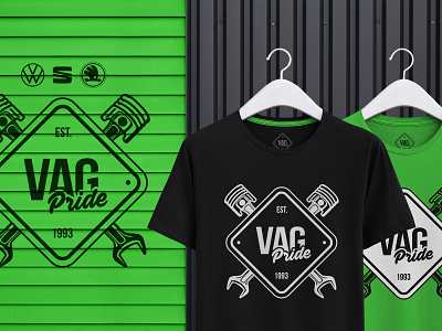 VAG Pride auto avto black brand branding garage green kiev logo logotype moto piston rehab seat service skoda t shirt ukraine volkswagen
