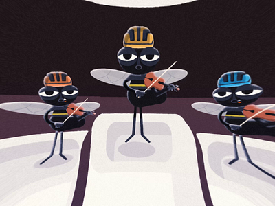 Flies playing the violin animation band bike biker cyclist design flat flies isadore loop violin