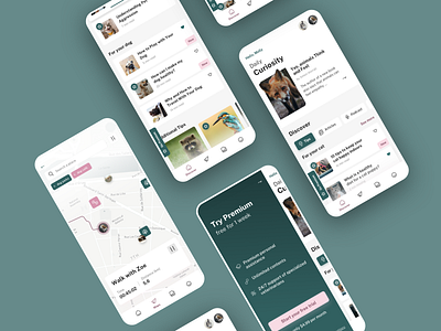 App to take care of your pets app concept daily design discover layout map mockup pet pet care pets premium tips ui