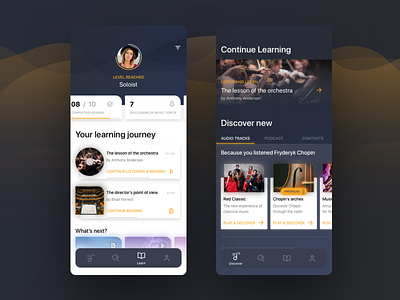 Classical Music App app classical classical music concept design graphic layout learning app learning platform mockup music music app ui