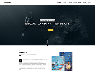 Ocean Onepage eBook Landing PSD Template clean e book flat landing minimalist onepage psd template theme ui web design yellow