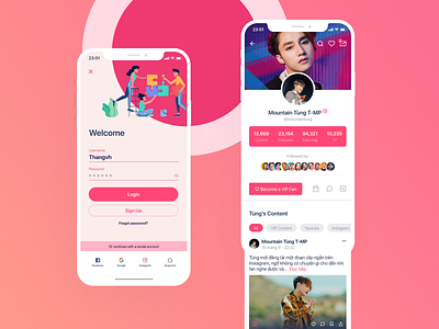 Concept Social Network App app login pink profile social