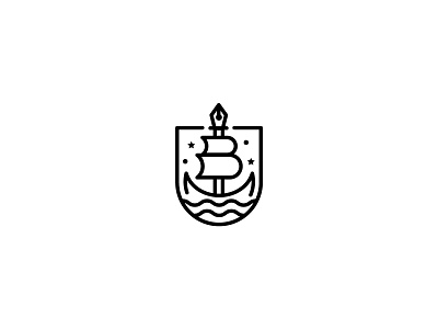 Pen Boat logo bay boat for sale identity logo mark notary pen shield unused concept unused logo