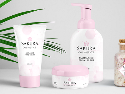 Sakura Cosmetics Branding & Product Design branding cherry blossom concept cosmetic branding cosmetic packaging cosmetics cosmetics logo design graphicdesign invite logo makeup packaging product sakura