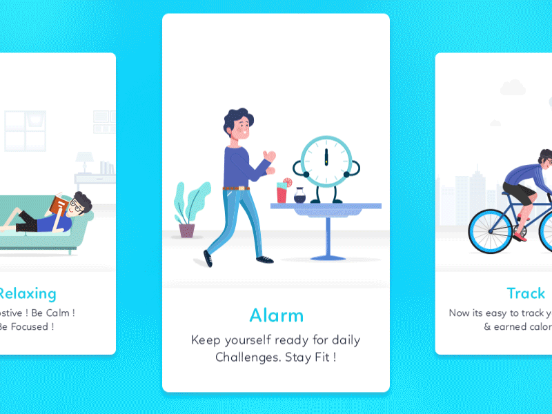Health App alarm app clean fitness health illustrations sleep track tutorial ui ux walkthrough