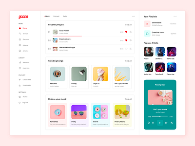 Music Webapp Concept design app gaana music app music player ui uidesign uiuxdesign uiuxdesigner web app