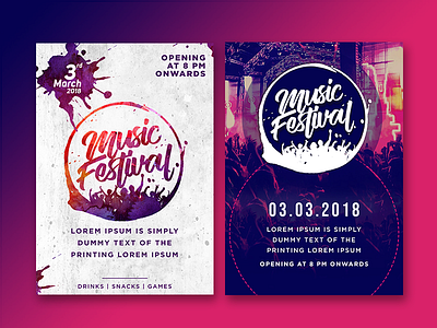 Music Festival Posters color splash colors flyers logo design music festival poster design water color