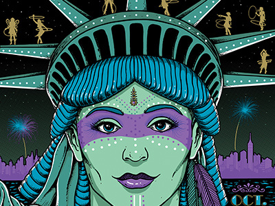 Lady Liberty gigpsoter nyc psychedelic screenprint statue of liberty string cheese incident