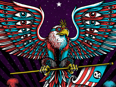 Cosmic Eagle asheville atlanta concert poster eagle eyeballs fireworks gigposter patriotic psychedelic screenprint string cheese incident trippy