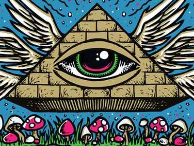 Ruby Sue Pyramid eyeball identity logo print shop psychedelic screenprinting sticker trippy tshirt