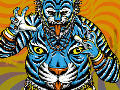 Texas Pulikali austin concert poster gigposter hand drawn houston illustration printmaking psychedelic pulikali rock art rock poster screenprint texas the growlers tiger