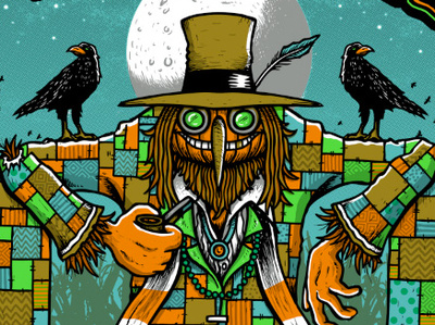 Patchwork Pumpkin fall gigposter hand drawn illustration illustration art patchwork printmaking psychedelic scarecrow screenprint silk screen tour poster
