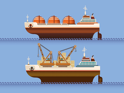 Industrial ships. artwork color crane creative design freight giant graphic illustration industry load nautical ocean retro sailing ships tanker transport transportation vector