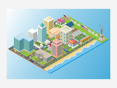 Edu City building city education illustration infographic isometric landmark map school united states university vector