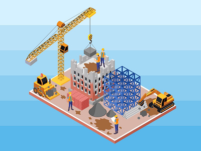 Crowded And Dirty Construction Site application asset building digital flat futuristic icon illustration infographic interface isometric landing low map mobile page poly technology vector website