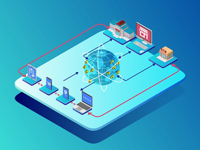 Connections Map Of Users And Retailers Of Cryptospots Businesses asset business crypto currency digital distribution flat futuristic icon illustration infographic interface isometric landing low poly mobile page technology vector website
