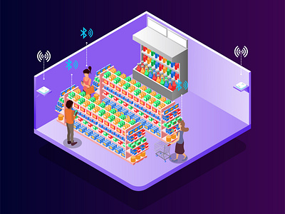 MIST Helps You to Determine the Rightest Product at Store cart design device digital flat futuristic illustration industry isometric low poly market shop store technology vector website