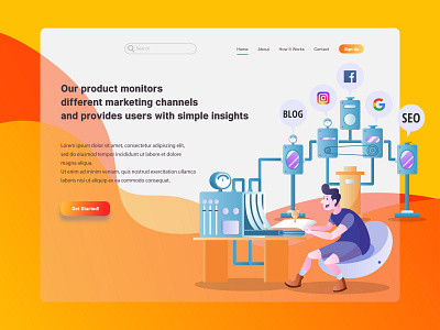Marketing Channels Monitoring Flat Illustration for Landing Page application apps conceptual digital flat gradient graphic design icon illustration industrial infographic interface landing page machine marketing modern technology ui vector website