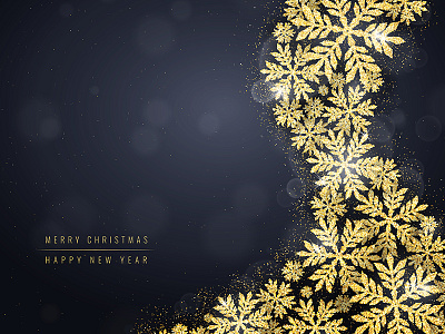 Merry Christmas greeting card banner christmas glitter gold happy merry new snow snowflakes vector year