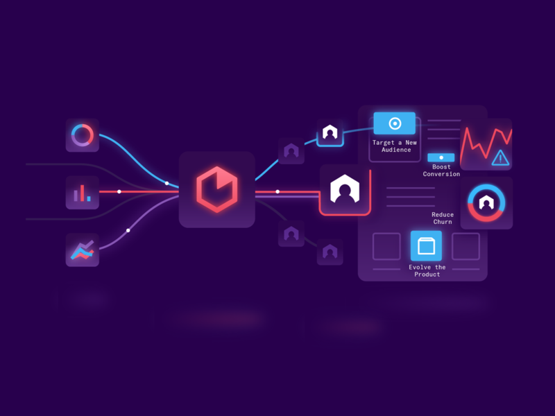 Heap Campaign Illustrations action chart darkmode flow glow illustration infographic insights neon purple saas san francisco