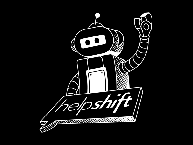 Helpshift Spot the Bot black and white bot illustration lineart mascot messaging robot saas tech tshirt