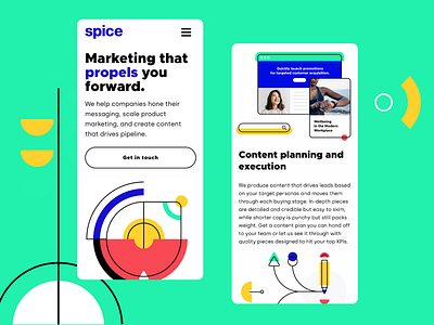 Spice Marketing Mobile branding bright green clean illustration content illustration marketing mobile design responsive saas shapes website