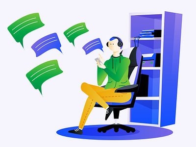 Chat Illustration character chat chat app chatbot clean green illustration messaging purple saas technology