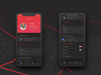 Setting Page for Rider App - Dark Theme