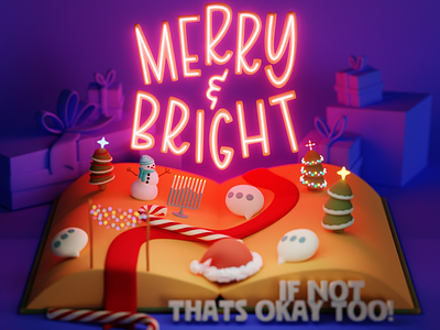 Merry & Bright—or... maybe not? blender blender 3d cute design holidays illustration miniature neon lights phldesign santa snowman