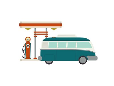 Illustration | Gas Station gas gas pump gas station illustration illustrio old school retro van vector vintage vw vw bus