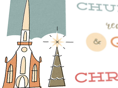 Illustration | Church & Tree christmas church holidays illustration simple texture tree