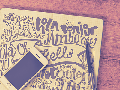 Hello Sketch handlettered hello lettering multilanguage poster sketch wip