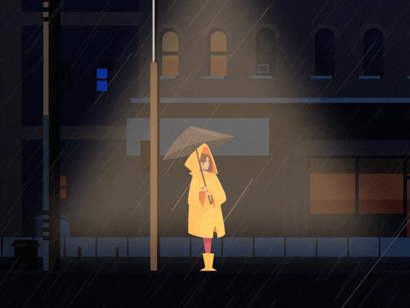 Rain, lights and she.. 2d animation animation character character animation gif girl graphic design illustration light rain