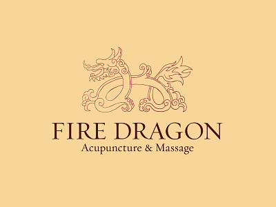 Fire Dragon Logo acupuncture brown chinese dragon fire massage tan