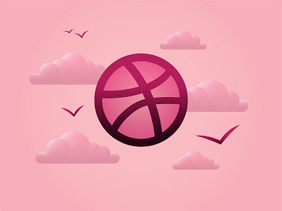 Dribbble Welcome birds clouds dribbble first shot illustration invtite pink sky stipple texture welcome