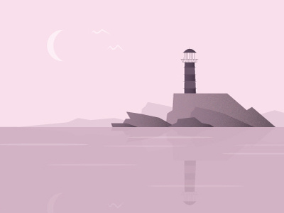 Purple Lighthouse illustration island lighthouse moon ocean purple reflection sea vector water