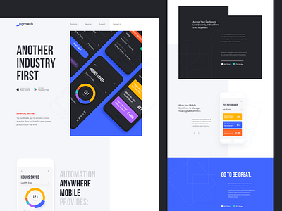 Landing page - App for greater productivity in real-time analysis application bots clean design landing page manage mobile product productivity ui ux web design
